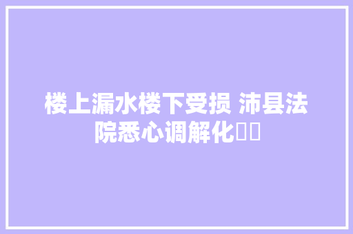 楼上漏水楼下受损 沛县法院悉心调解化轇轕