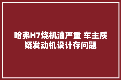 哈弗H7烧机油严重 车主质疑发动机设计存问题