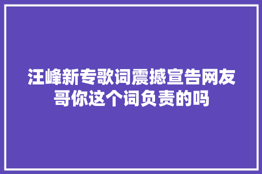 汪峰新专歌词震撼宣告网友哥你这个词负责的吗