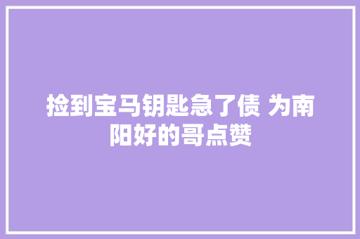 捡到宝马钥匙急了债 为南阳好的哥点赞