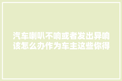 汽车喇叭不响或者发出异响该怎么办作为车主这些你得懂