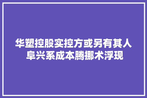 华塑控股实控方或另有其人 阜兴系成本腾挪术浮现