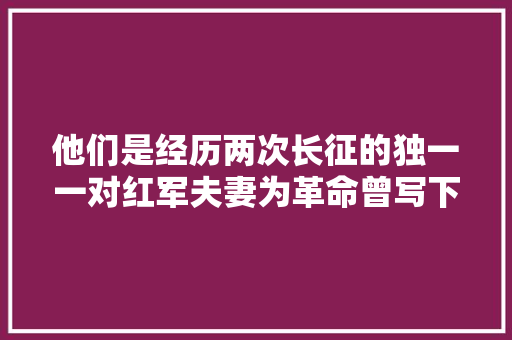 他们是经历两次长征的独一一对红军夫妻为革命曾写下送子契约