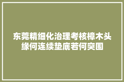 东莞精细化治理考核樟木头缘何连续垫底若何突围