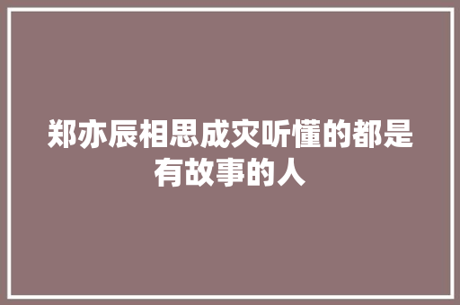郑亦辰相思成灾听懂的都是有故事的人