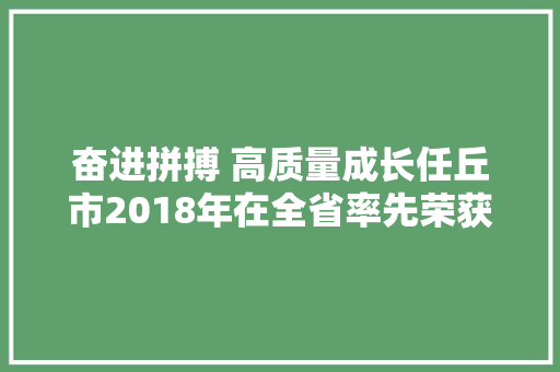 奋进拼搏 高质量成长任丘市2018年在全省率先荣获全国四项殊荣