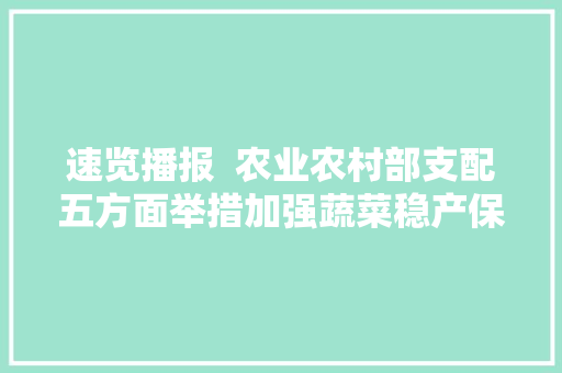 速览播报  农业农村部支配五方面举措加强蔬菜稳产保供又一切切箱级码头正式落成