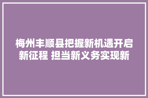 梅州丰顺县把握新机遇开启新征程 担当新义务实现新跨越