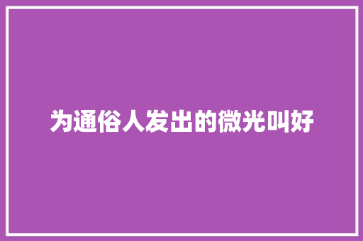 为通俗人发出的微光叫好