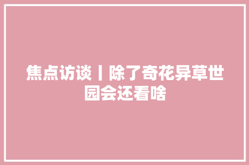 焦点访谈丨除了奇花异草世园会还看啥