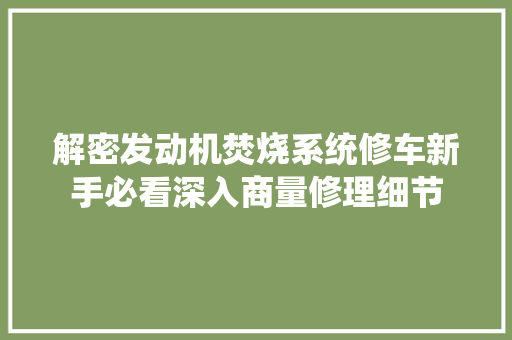 解密发动机焚烧系统修车新手必看深入商量修理细节 汽车知识