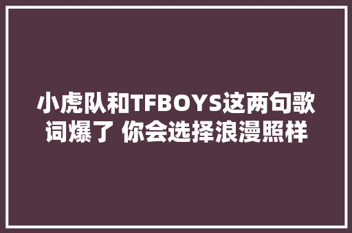 小虎队和TFBOYS这两句歌词爆了 你会选择浪漫照样房子汽车