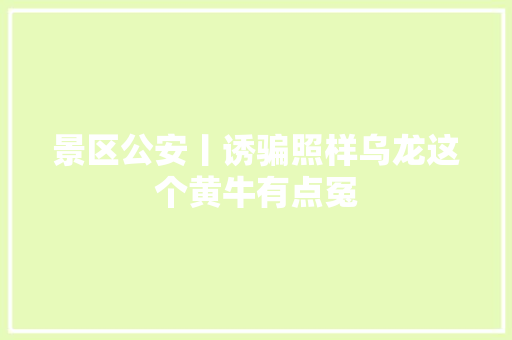 景区公安丨诱骗照样乌龙这个黄牛有点冤