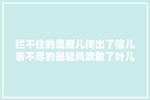 拦不住的是雁儿传出了信儿看不尽的是轻风吹散了叶儿