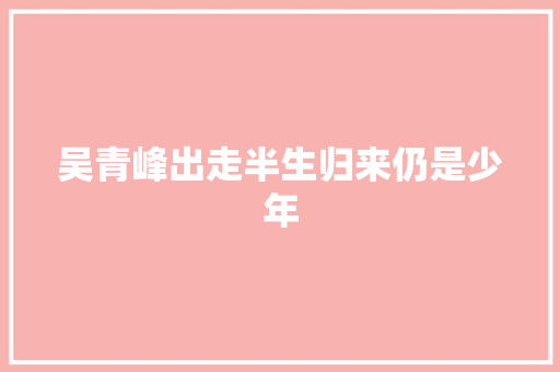 吴青峰出走半生归来仍是少年