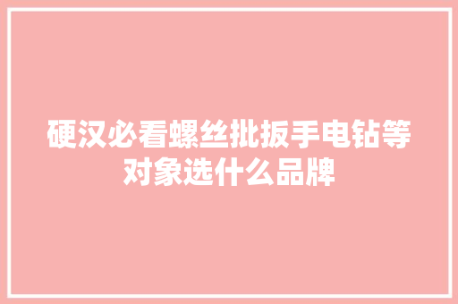 硬汉必看螺丝批扳手电钻等对象选什么品牌