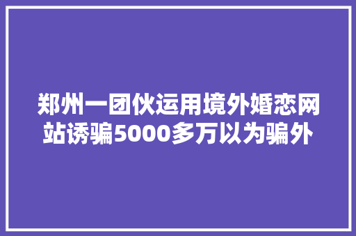 郑州一团伙运用境外婚恋网站诱骗5000多万以为骗外国人拿国外的佣金不会被抓