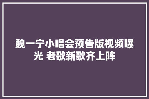 魏一宁小唱会预告版视频曝光 老歌新歌齐上阵