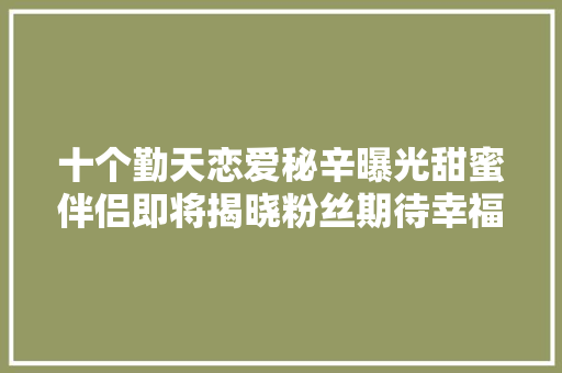 十个勤天恋爱秘辛曝光甜蜜伴侣即将揭晓粉丝期待幸福牵手