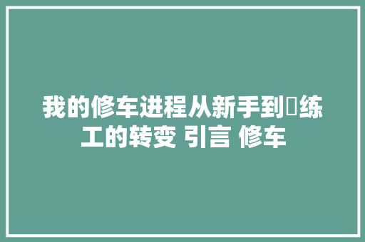 我的修车进程从新手到闇练工的转变 引言 修车