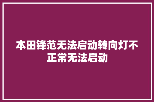 本田锋范无法启动转向灯不正常无法启动