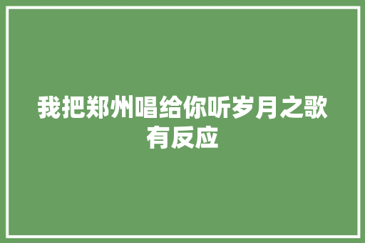 我把郑州唱给你听岁月之歌有反应