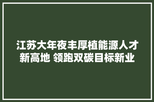 江苏大年夜丰厚植能源人才新高地 领跑双碳目标新业态