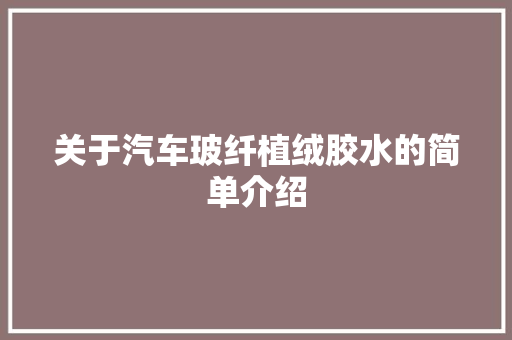 关于汽车玻纤植绒胶水的简单介绍