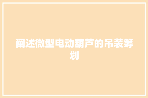 阐述微型电动葫芦的吊装筹划