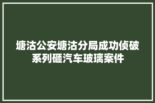 塘沽公安塘沽分局成功侦破系列砸汽车玻璃案件
