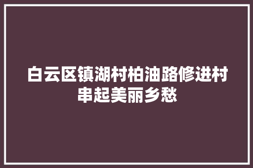 白云区镇湖村柏油路修进村串起美丽乡愁