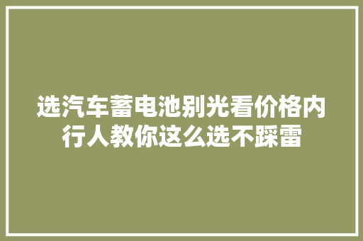 选汽车蓄电池别光看价格内行人教你这么选不踩雷