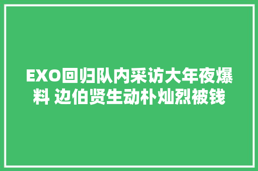 EXO回归队内采访大年夜爆料 边伯贤生动朴灿烈被钱收买选第三帅