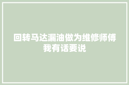 回转马达漏油做为维修师傅我有话要说