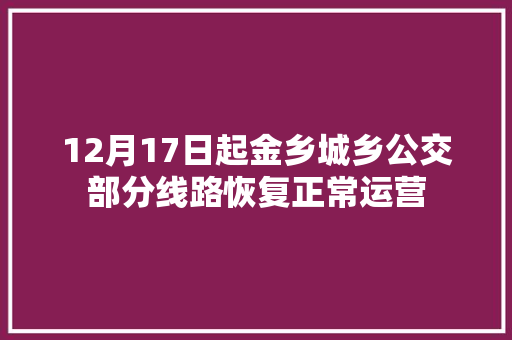 12月17日起金乡城乡公交部分线路恢复正常运营