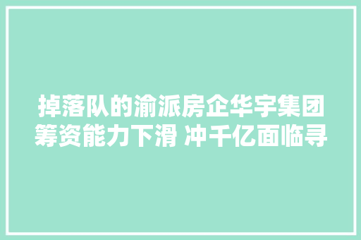 掉落队的渝派房企华宇集团筹资能力下滑 冲千亿面临寻衅