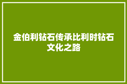 金伯利钻石传承比利时钻石文化之路
