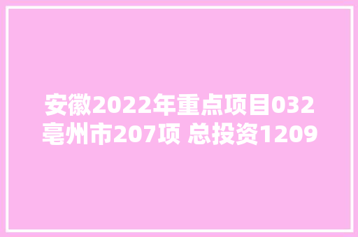 安徽2022年重点项目032亳州市207项 总投资1209亿新开工项目简况