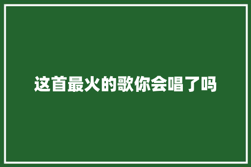 这首最火的歌你会唱了吗