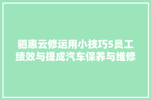 驷惠云修运用小技巧5员工绩效与提成汽车保养与维修