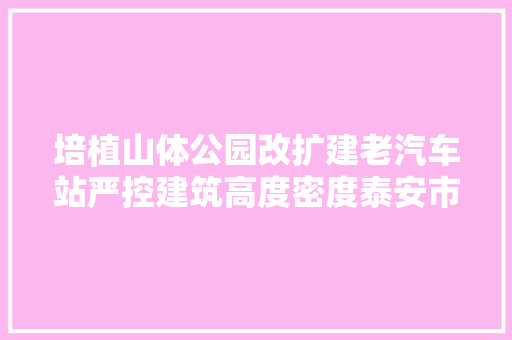 培植山体公园改扩建老汽车站严控建筑高度密度泰安市宣告城市品格提升三年行动实施筹划