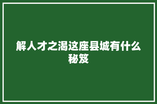 解人才之渴这座县城有什么秘笈