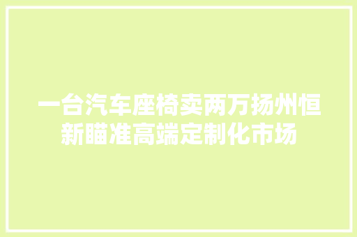 一台汽车座椅卖两万扬州恒新瞄准高端定制化市场