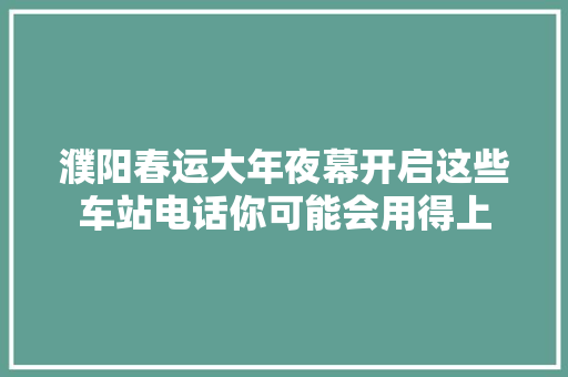 濮阳春运大年夜幕开启这些车站电话你可能会用得上