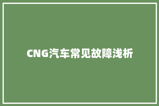 CNG汽车常见故障浅析