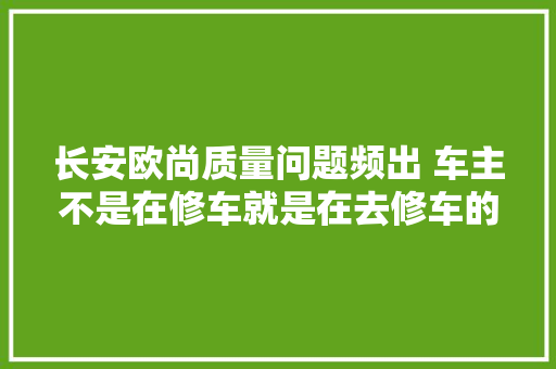 长安欧尚质量问题频出 车主不是在修车就是在去修车的路上