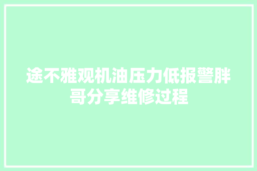 途不雅观机油压力低报警胖哥分享维修过程