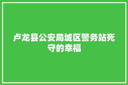 卢龙县公安局城区警务站死守的幸福