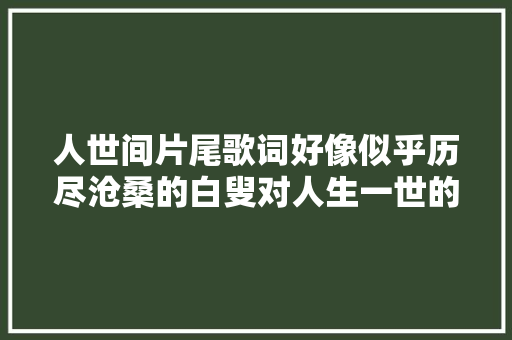 人世间片尾歌词好像似乎历尽沧桑的白叟对人生一世的中肯总结与祝福