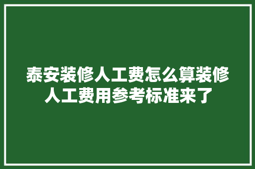 泰安装修人工费怎么算装修人工费用参考标准来了